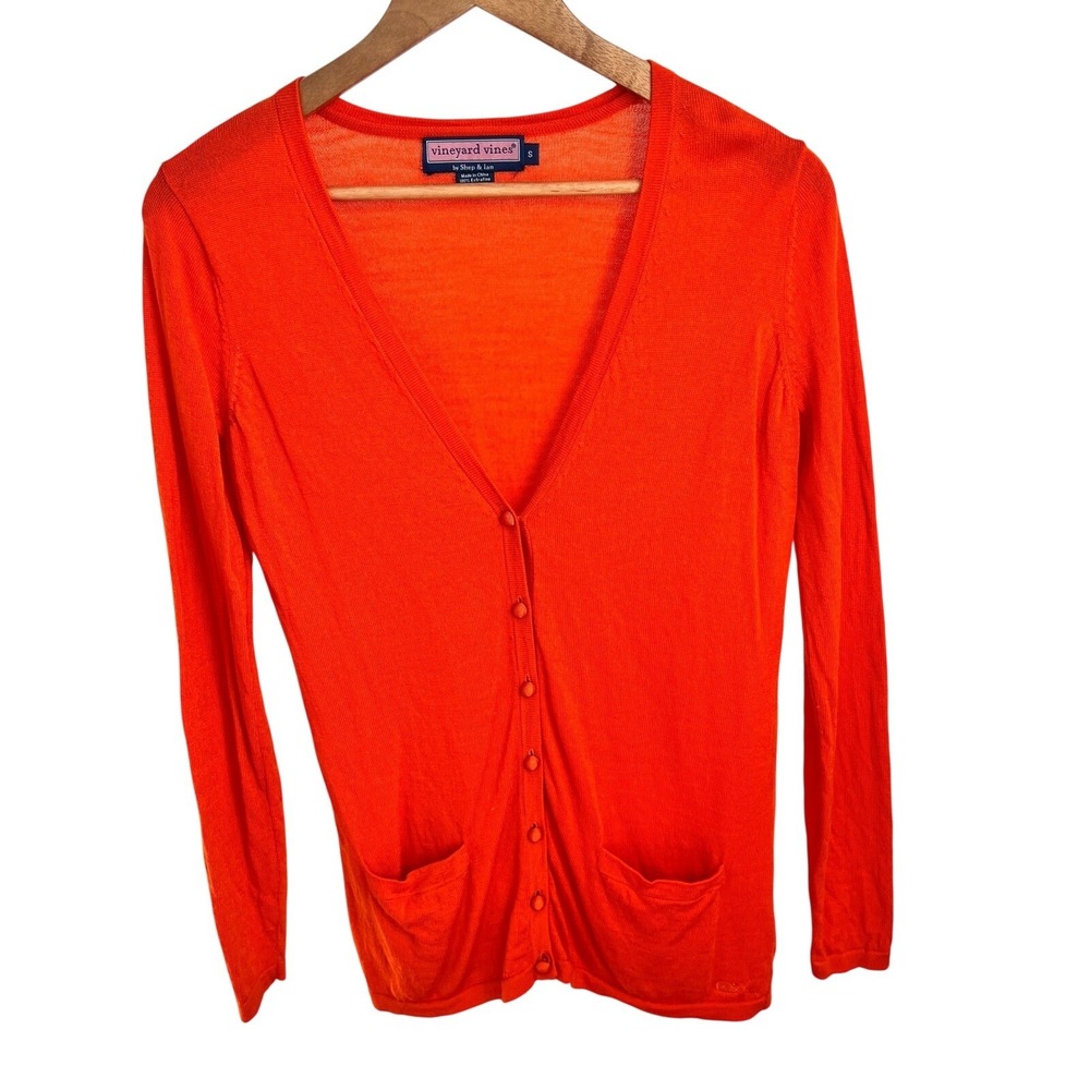 Vineyard Vines Orange Merino Wool Cardigan Sweater Womens Small V-Neck Button Up